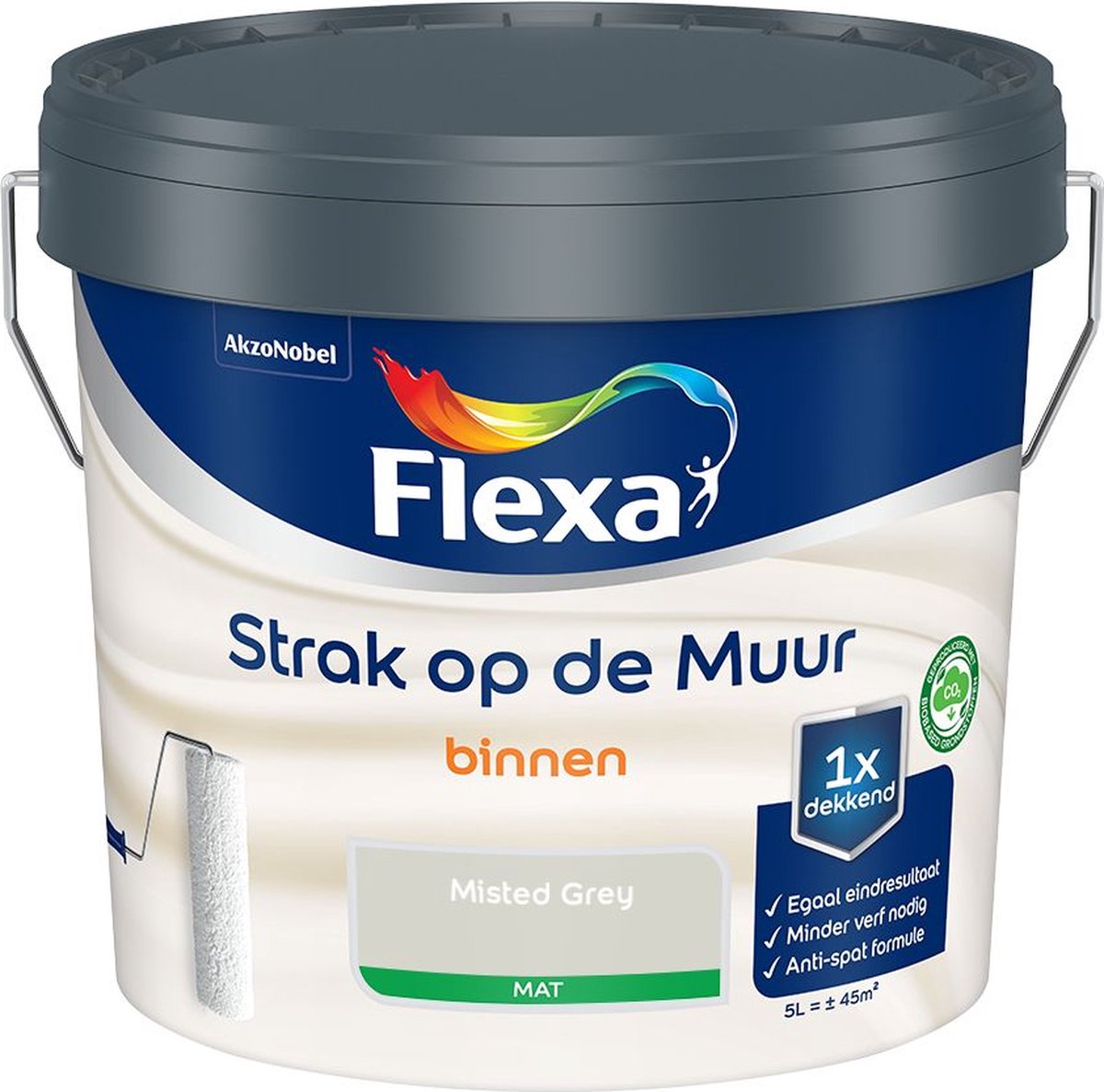Flexa Strak op de Muur - Binnen muurverf - Mat - Misted Grey - 5 liter