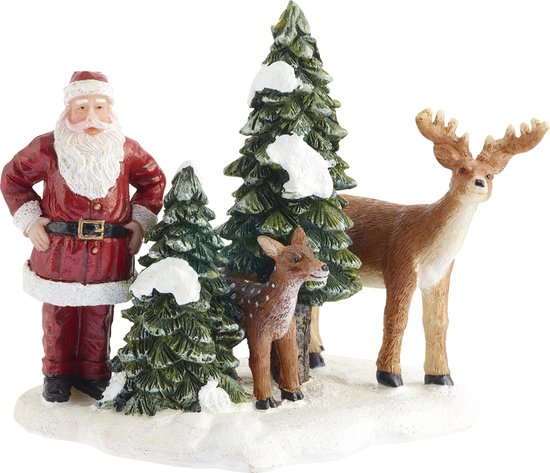 Luville Kerstdorp Miniatuur Kerstman Met Herten L8 5 X B8 X H8 5 Cm