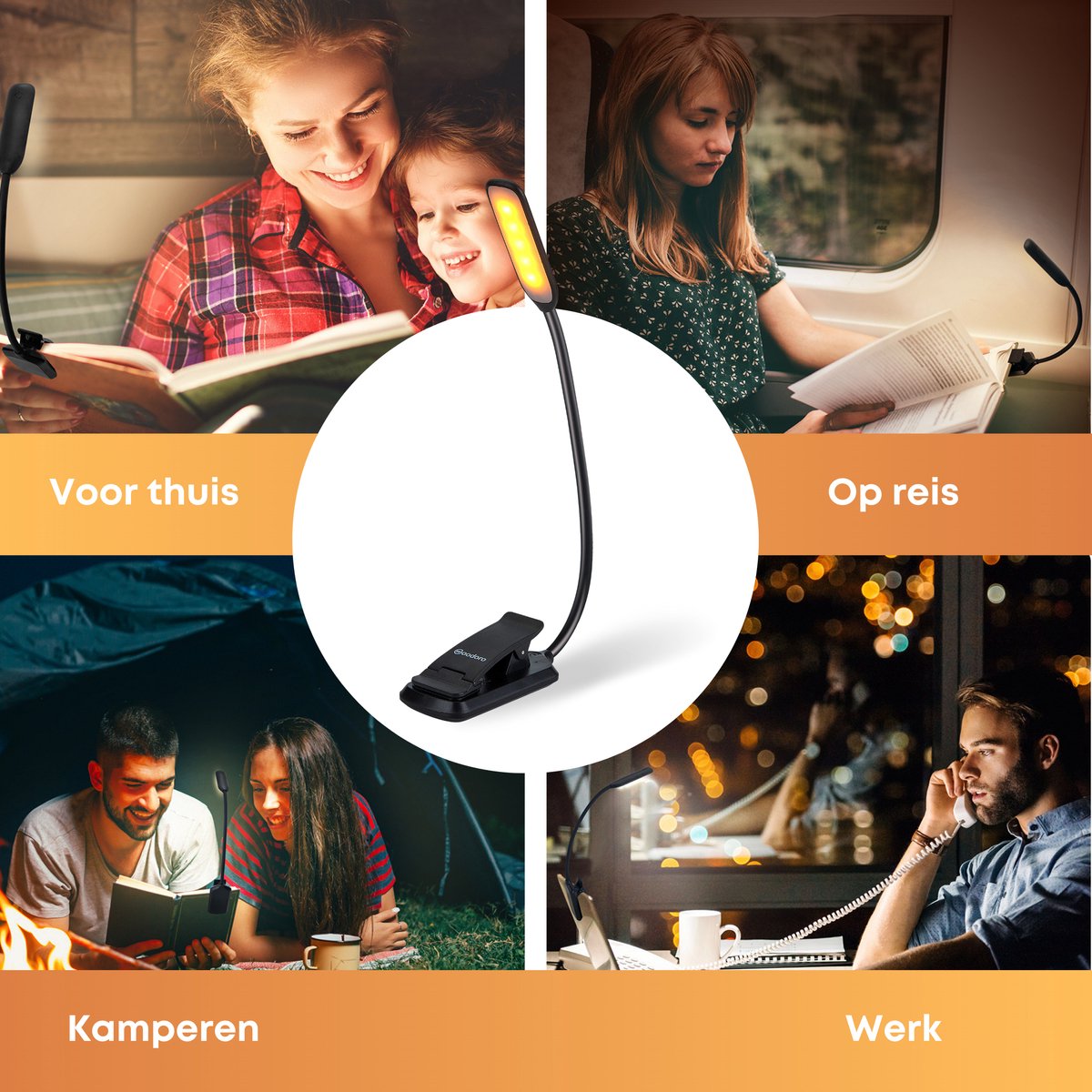 Led Leeslampje voor boek – 3 Standen oogvriendelijk licht – Dimbare oplaadbare klemlamp boeklampje bedlampje – Boekenlampjes leeslampjes – Woodoro — cadeau in Gadgets - foto 7