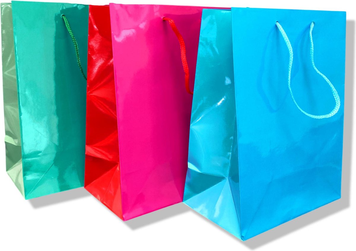 3 Cadeautasjes - Rood Blauw Groen - Effen - A5