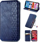 Luxe PU Lederen Ruitpatroon Wallet Case + PET Screenprotector voor iPhone 11 _ Blauw