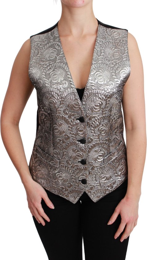 Dolce & Gabbana Metallic Silver Sleeveless Bustier Cropped Top