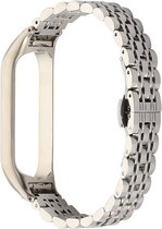 Stalen Smartwatch bandje - Geschikt voor Xiaomi Mi Band 7 metalen bandje - zilver - Strap-it Horlogeband / Polsband / Armband