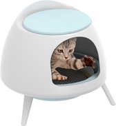 AFP Lifestyle4Pets - Cat Hideaway Playstation -  Heerlijk speelhuisje voor katten – Kattenspeelgoed met kartonnen krabmat – kattenmand – H52xL43xB40cm – Wit/blauw