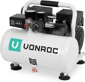 Compresseur silencieux VONROC - Sans huile - 750W - 1CV - 128 l/min. – 6 Litres – 8 Bar – 57.5dB(A) – Silencieux – Faible bruit - Wit