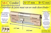 M&C Condor - High Security deurcilinder - SKG*** - 37x52 mm - Politiekeurmerk Veilig Wonen ,  inclusief gereedschap montageset