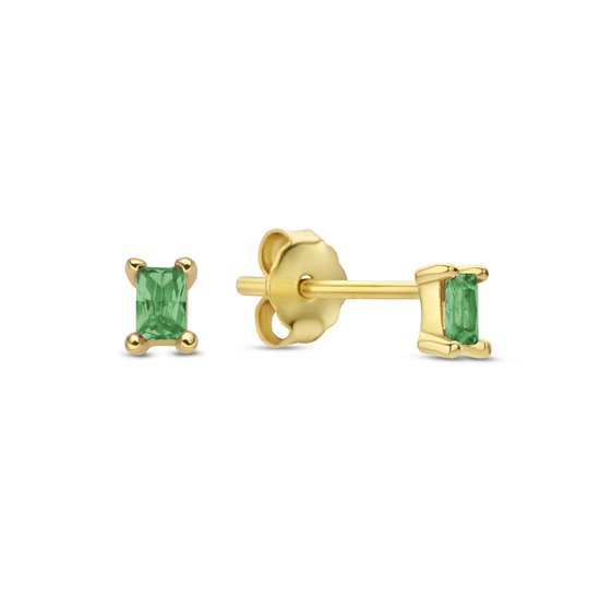 New Bling 9NB-0914 Zilveren Oorknoppen - Dames - Zirkonia -2 x 3,5 mm - Groen - Zilver - Gold Plated(Verguld/Goud op Zilver)