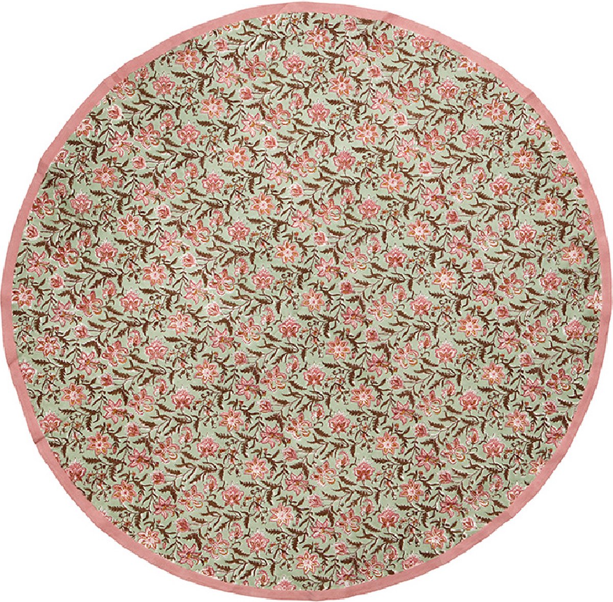 Bungalow rond katoenen tafelkleed gebloemd groen met roze
