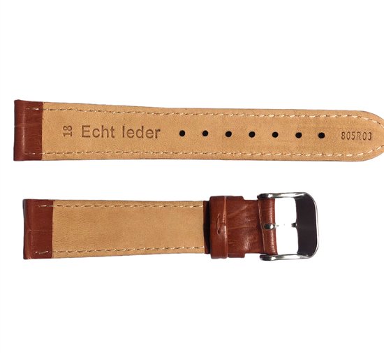 Bracelet de montre-22mm-cuir véritable-marron-fourré-croco-boucle couleur or souple-22 mm