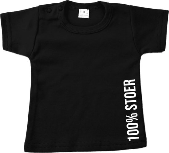 Shirt - Baby - Kind - 100% Stoer - Zwart - mt 104/110