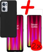Hoes Geschikt voor OnePlus Nord CE 2 Hoesje Siliconen Back Cover Case Met 2x Screenprotector - Hoesje Geschikt voor OnePlus Nord CE 2 Hoes Cover Hoesje - Zwart