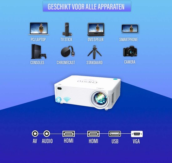 FULL HD (4K-Ondersteuning) - 9500 Lumen - Streamen vanaf je telefoon met wifi - Inclusief 100'' Projectiescherm - Merkloos