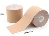 Boob Tape - Inclusief herbruikbare tepelplakkers - Tepelcover - Borst tape - Plak BH - 7,5 cm x 5 meter - Super sticky - Boobtape - Naturel