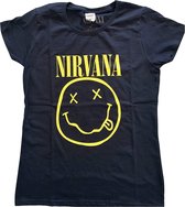 Nirvana - Yellow Happy Face Dames T-shirt - M - Blauw