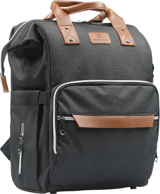 Kinderkraft Luiertas Rugzak MOONPACK, Draagbare, Verzorgingstas voor Kinderwagen, 9 Vakken, Verstelbare schouderbanden, Thermo en Waterdicht vak, Grijs