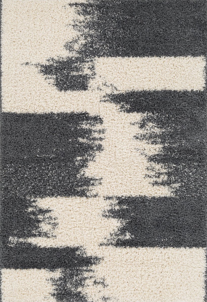 Aledin Carpets Vedra - Hoogpolig - Vloerkleed - 160x230CM - Modern - Zwart - Beige - Woonkamer Tapijten