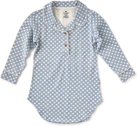 Little Label Pyjama Meisjes Maat 122-128/8Y - lichtblauw, wit - Twinkle - Nachthemd - Slaapshirt - Zachte BIO Katoen