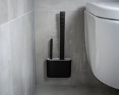 Lopoleis WC borstel – Toiletborstel – Gesloten bodem – WC borstel met randreiniger – Siliconen – Zwart – WC borstel met houder – Vrijstaand – Hangend – WC borstel en houder