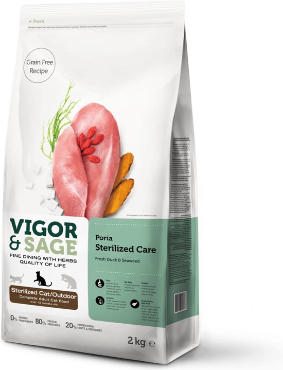 8X Vigor & Sage Kattenvoer Sterilised Indoor Poria 400 Gr