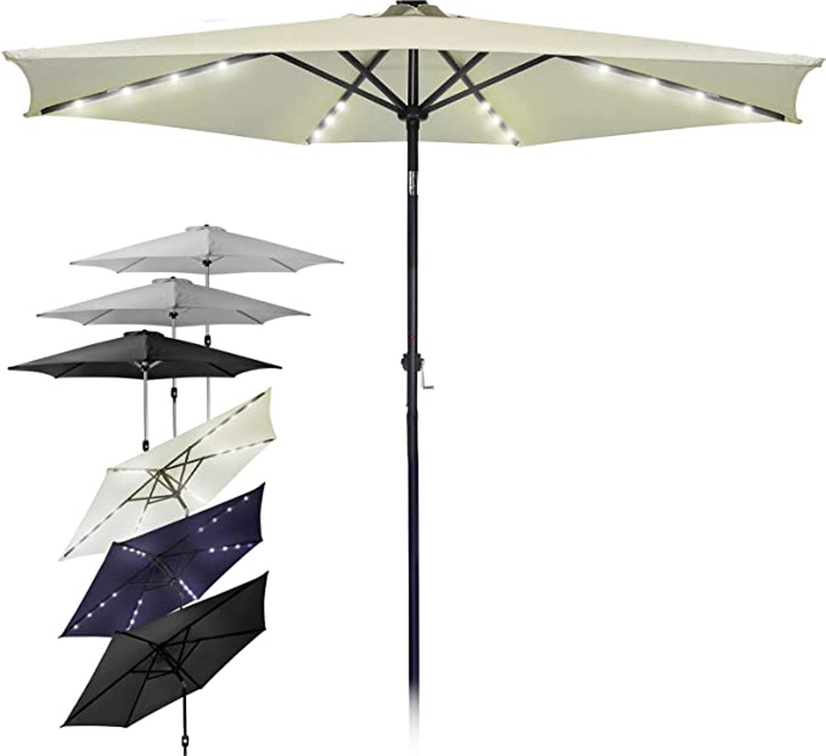 Parasol met verlichting - Tuinparasol - Stokparasol - Handslinger - 270 cm - Beige