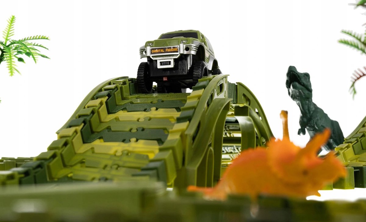 Dinosaurus Flexibele Racebaan Autobaan 229 Delig met AA Batterijen - Auto Racebaan met een Auto, Dinosaurussen, Bomen - Autobahn - AutoRacebaan - Eenvoudig te monteren - Eindeloos combineren - Veel Speelplezier — afbeelding 7