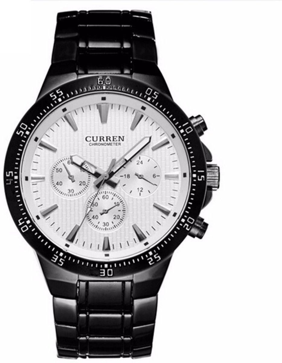 Curren Black-White Steel - Heren Horloge - Staal - Zwart-Wit - 48 mm
