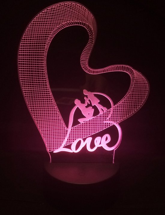 Nachtlamp 'Love in Heart' - LED lamp - 3D Illusion - 7 kleuren en 4 effecten