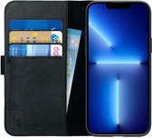 Rosso Deluxe Echt Leer Book Case Hoesje Geschikt voor Apple iPhone 14 Pro Max | Ruimte voor drie pasjes | Portemonnee Book Case | Met Pasjeshouder | Zwart