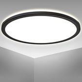 B.K.Licht - Plafonnier LED - ultra plat - Ø42cm - zwart -rétroéclairage indirect - 3.000Lm - 4.000K - 22W