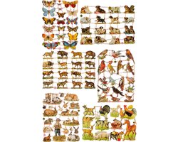 Poëzieplaatjes - 6 vellen - plaatjes - hobby - creatief - decoupage - knutselen - scrapboek - met Vlinders - Honden - Vogels - Konijnen - Boerderijdieren - Bosdieren