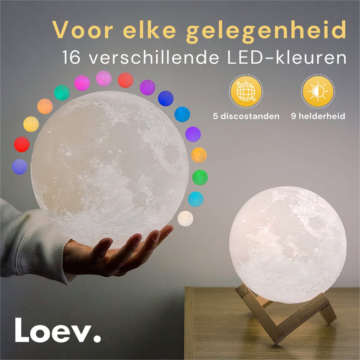 Loev - Lampe lune réaliste 20 cm - Lampe de table - Liseuse - Veilleuse -  Sans fil et