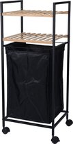 Badkamerrek - Wasmand - Badkamertrolley met wasmand - Op Wielen - Bamboe - Zwart - 38 x 32.5 x 89.5 cm