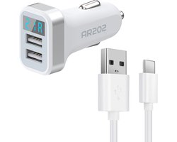 Autolader met USB C kabel - Auto Oplader Stekker Lader - Car USB Adapter - Geschikt voor: Samsung Galaxy S24/S23/S22/S21/A55/A54/A13/A53/A25/A52/A24/A14/A42/A41 / Oppo / Xiaomi / Motorola / Sony / Nokia