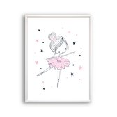 Design Poster Meisje de balarina met hartje roze / Kinderkamer / Meisjeskamer / Muurdecoratie / 50x40cm - Postercity