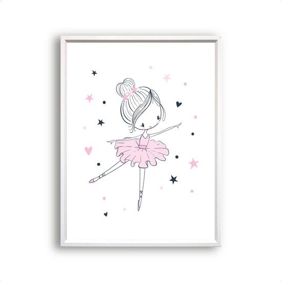 Design Poster Meisje de balarina met hartje roze / Kinderkamer / Meisjeskamer / Muurdecoratie / 50x40cm - Postercity