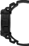 Zijkant van een zwart G-Shock horloge met knoppen en bandverbinding.