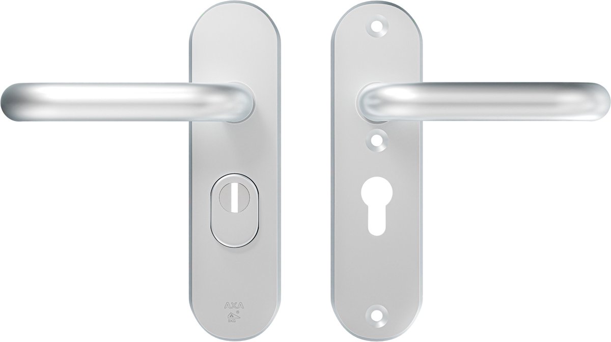 AXA Veiligheidsbeslag (Oval Plus) Kortschild Aluminium glad: Kruk-Kruk (model U) PC55 met kerntrekbeveiliging SKG***