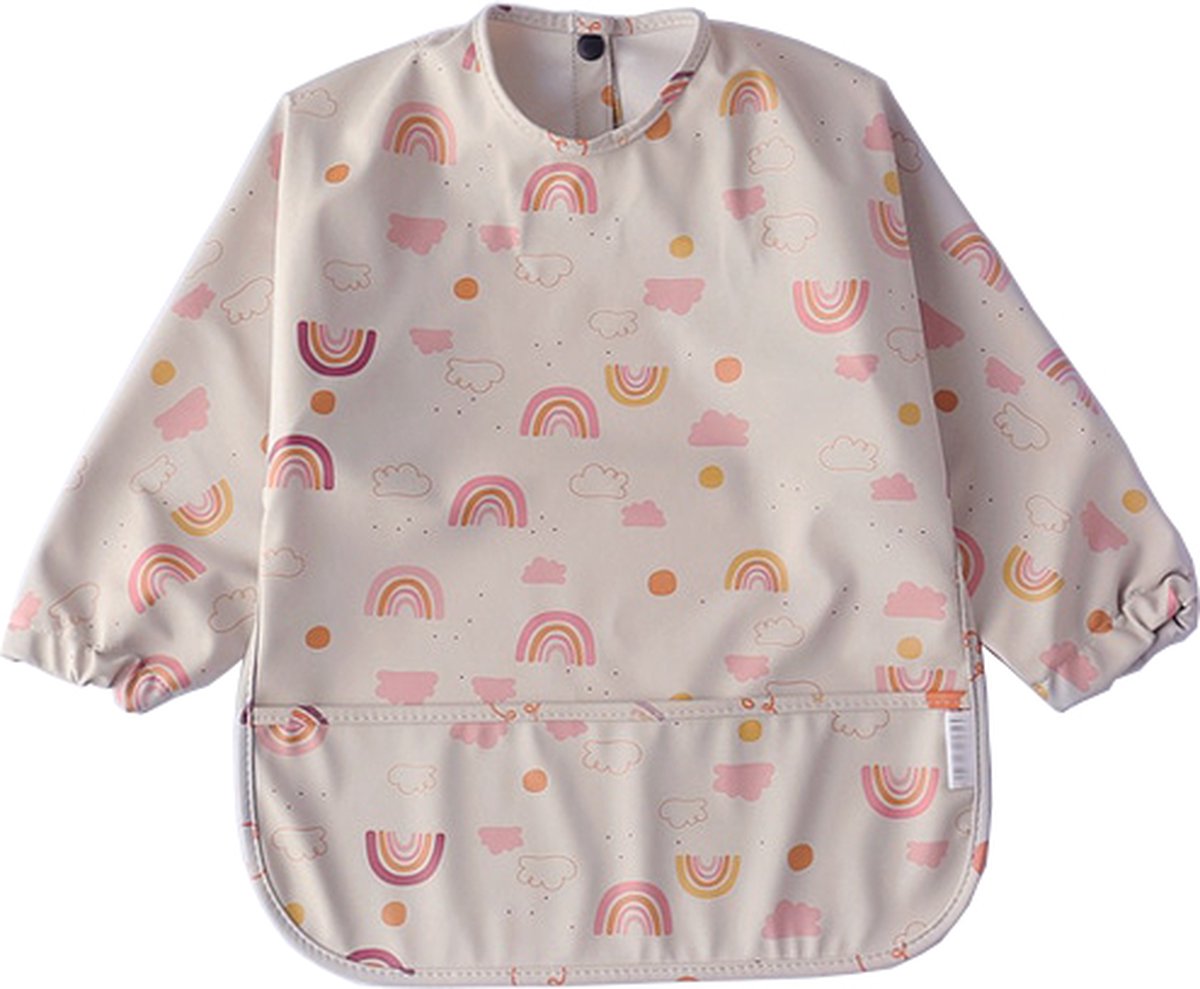 Goedkoopste Mon Avenir - Longsleeve slab - waterproof - schort lange mouwen - Beige - roze - regenboog