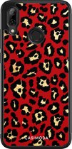 Casimoda® telefoonhoesje - Geschikt voor Huawei P Smart (2019) - Luipaard Rood - Zwart TPU hoesje - Backcover - Rood - Luipaardprint