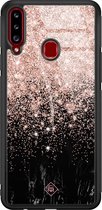 Casimoda® hoesje - Geschikt voor Samsung Galaxy A20s - Marmer Twist - Luxe Hard Case Zwart - Backcover telefoonhoesje - Rosekleurig