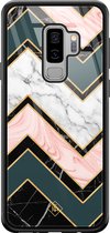 Casimoda® hoesje - Geschikt voor Samsung Galaxy S9+ - Marmer Triangles - Luxe Hard Case Zwart - Backcover telefoonhoesje - Multi