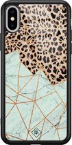 Casimoda® hoesje - Geschikt voor iPhone Xs Max - Luipaard Marmer Mint - Luxe Hard Case Zwart - Backcover telefoonhoesje - Zwart