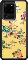 Casimoda® hoesje - Geschikt voor Samsung Galaxy S20 Ultra - Bloemen geel flowers - Luxe Hard Case Zwart - Backcover telefoonhoesje - Geel