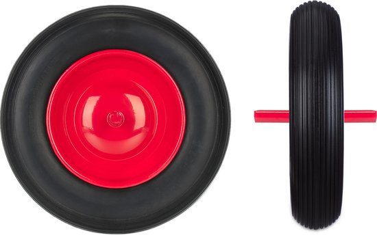 kruiwagenwiel - 3.50-8 - massief rubber - stalen velg - met as - tot 100 kg - zwart-rood van Merkloos	 — afbeelding 5