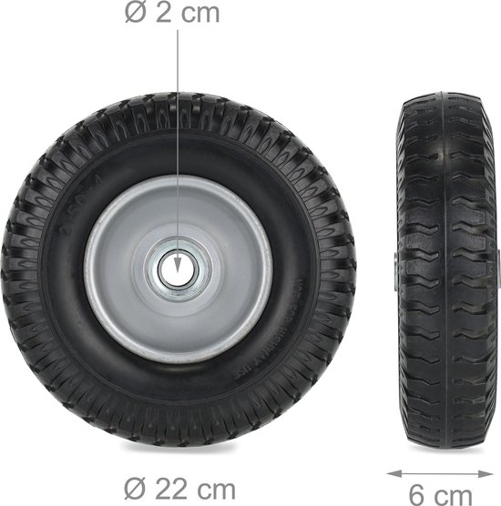kruiwagenwiel - set van 2 - 2.50-4 - massief rubber - stalen velg - 80 kg - zwart-grijs van Merkloos	 — afbeelding 3