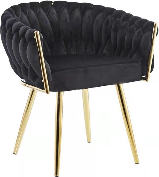 Tontik.nl - Eva Chair Velvet Black Gold Frame