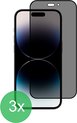 Privacy Full Screenprotector 3x Geschikt voor iPhone 14 Pro Max - screen protector - volledige glas - bescherming - beschermglas - Anti Spy - ZT Accessoires