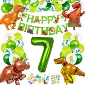PartyPakket® - Dino Versieren Verjaardag -  Dino Ballonnen - Dino Slingers - All-in-one Feestpakket- 7 Jaar Ballonnen - Hoera 7 Jaar - Dinosaurus - Kinderfeestje Verjaardag