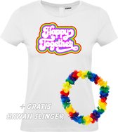 Dames T-shirt Happy Together Regenboog | Love for all | Gay Pride | Regenboog LHBTI | Wit dames | maat XL