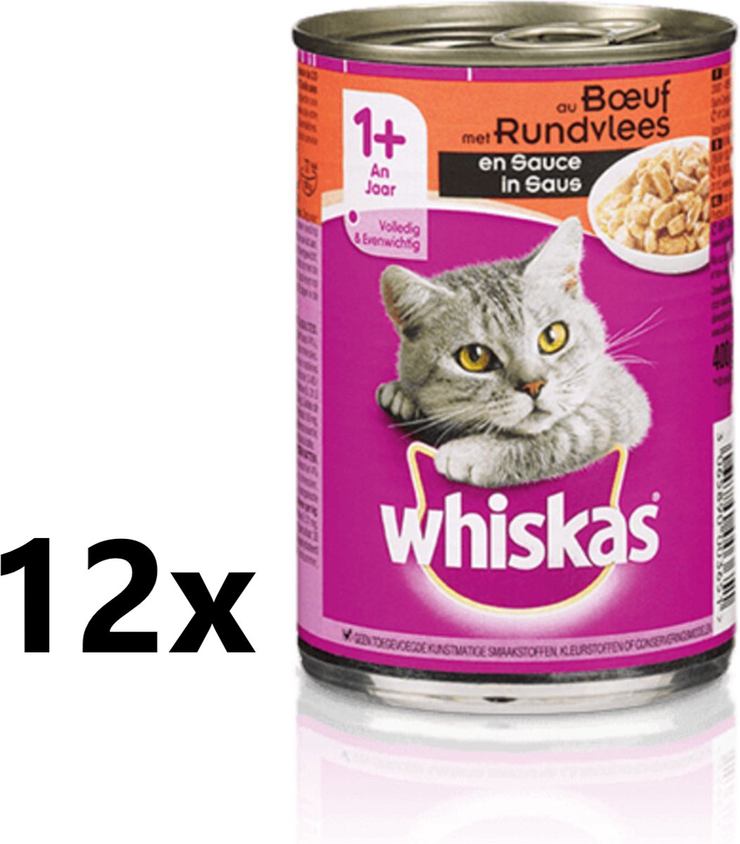 Whiskas Whiskas - Kattenvoer - Blik - Adult - Brokjes in Saus - Rund - 12x400g